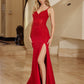 Glitter Stretch Satin Prom Dress with Spaghetti Straps