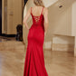 Glitter Stretch Satin Prom Dress with Spaghetti Straps
