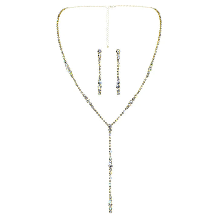 Graduated Rhinestone Drop Necklace and Earring Set