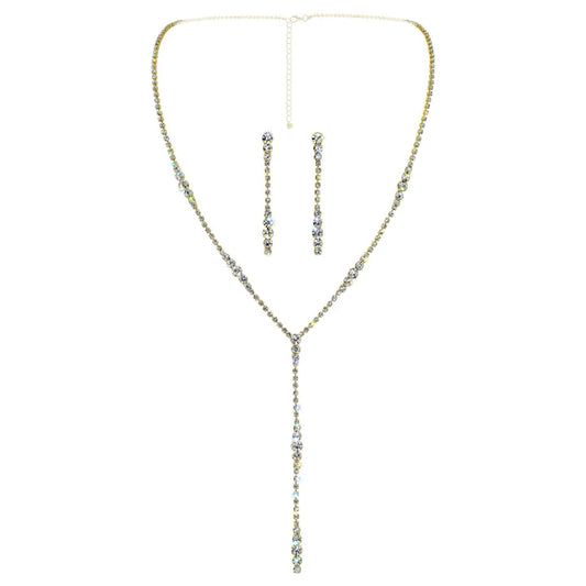 Graduated Rhinestone Drop Necklace and Earring Set