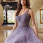 violet floral ball gown