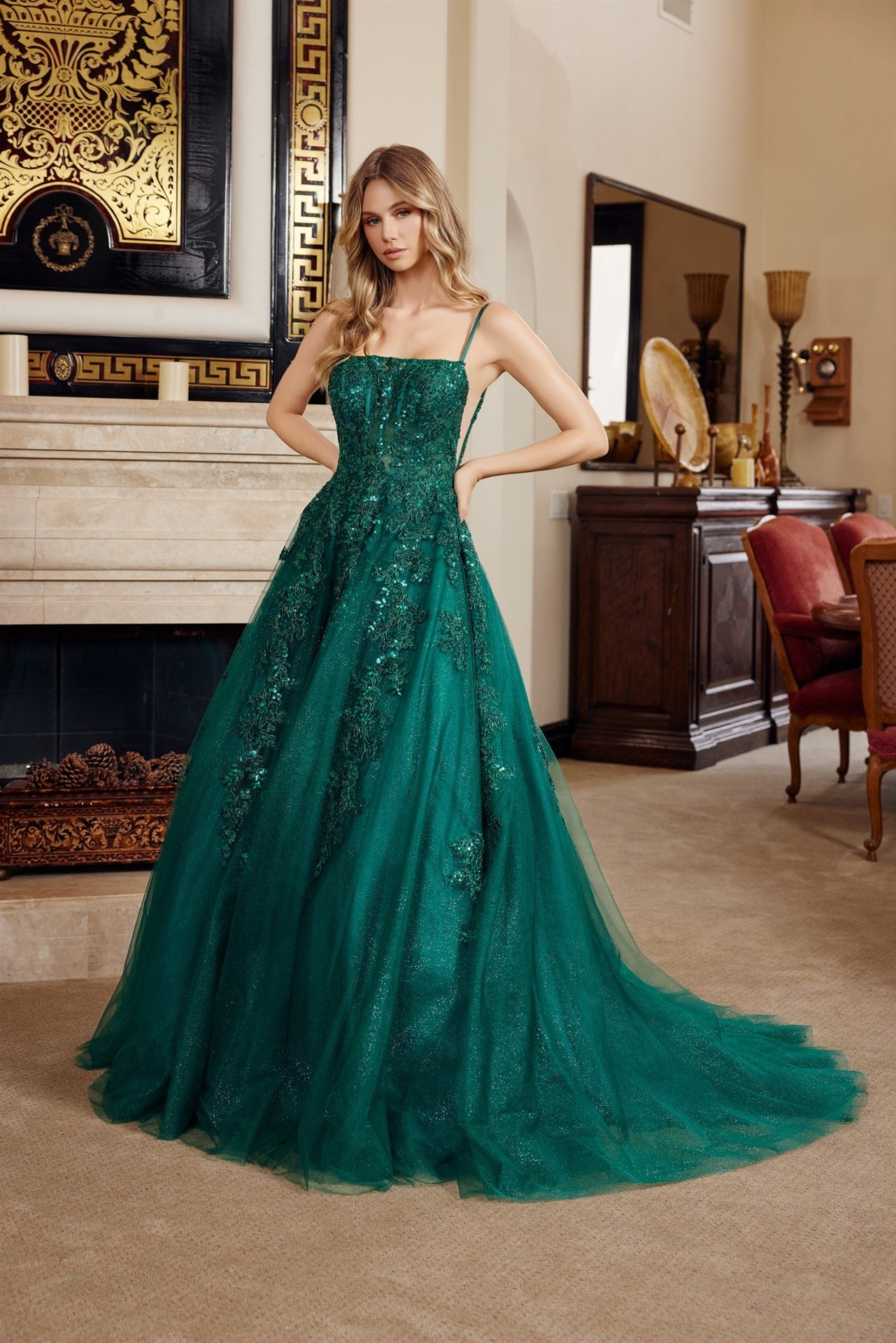 Emerald ball gown prom dress