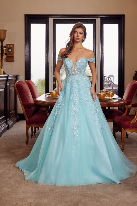 Aqua ball gown prom dress