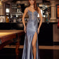 Shiny Satin Prom Dress with Plunging Neckline