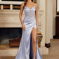 Satin Strapless Prom Dress with Embroidered Bodice