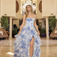 blue ruffle prom dress