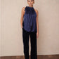 Satin Bow Tie Top - Navy