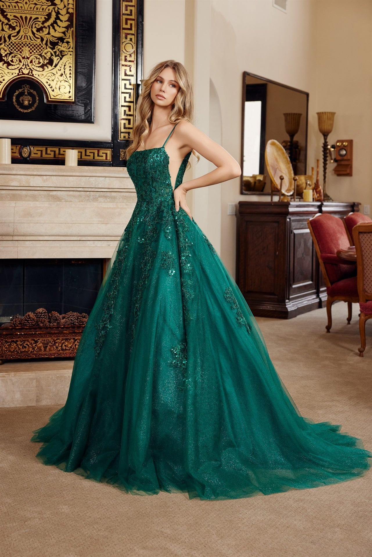 Emerald ball gown prom dress