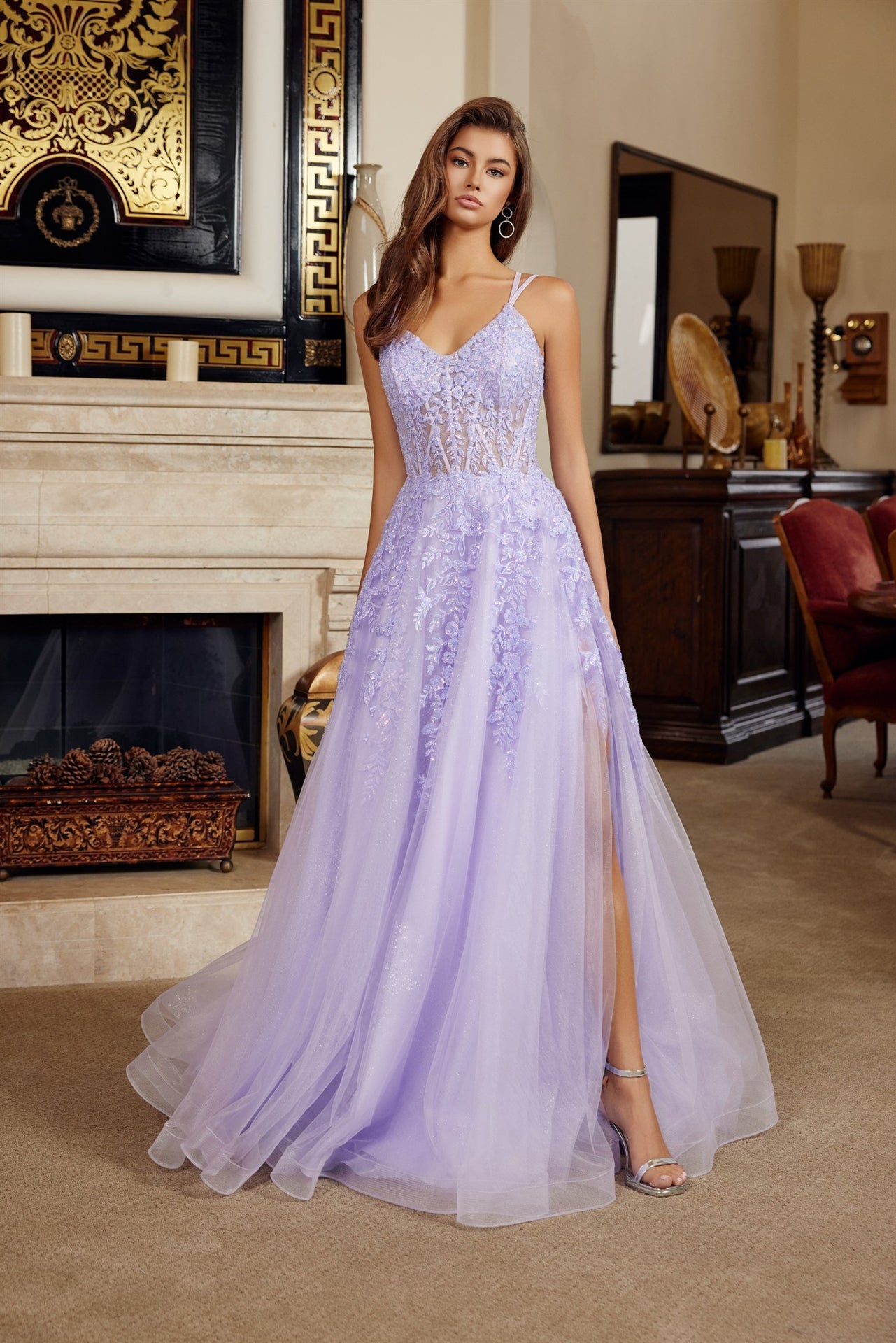 lilac long prom dress