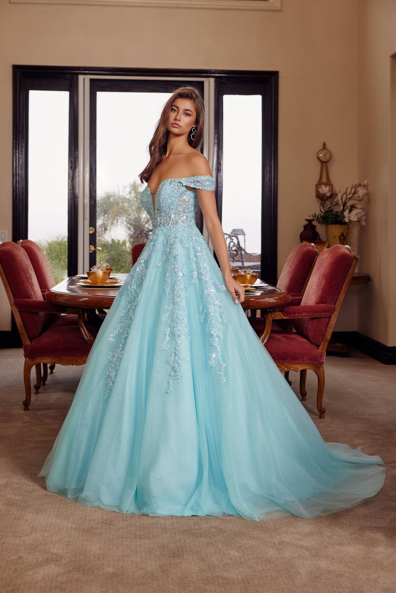 Aqua ball gown prom dress