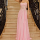 Stapless Applique Chiffon Prom Dress