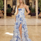blue ruffle prom dress