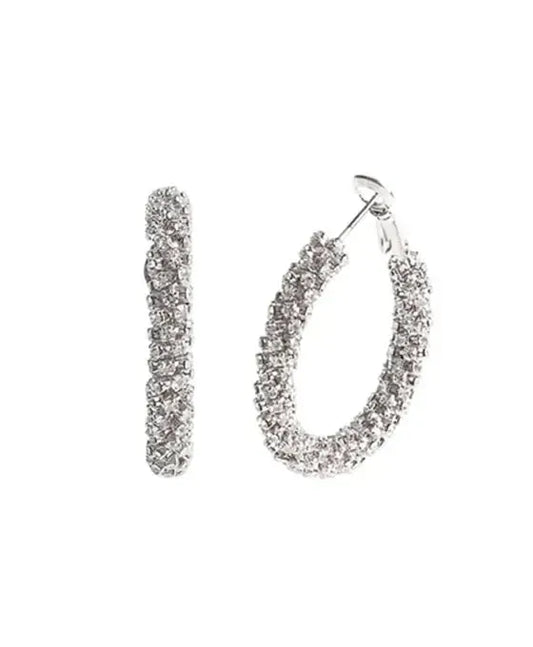 35mm Rhinestone Tube Stone Hoop Earring - Silver-610 ACCESSORIES - EARRING-FORMAL SOCIETY