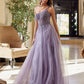 violet floral ball gown