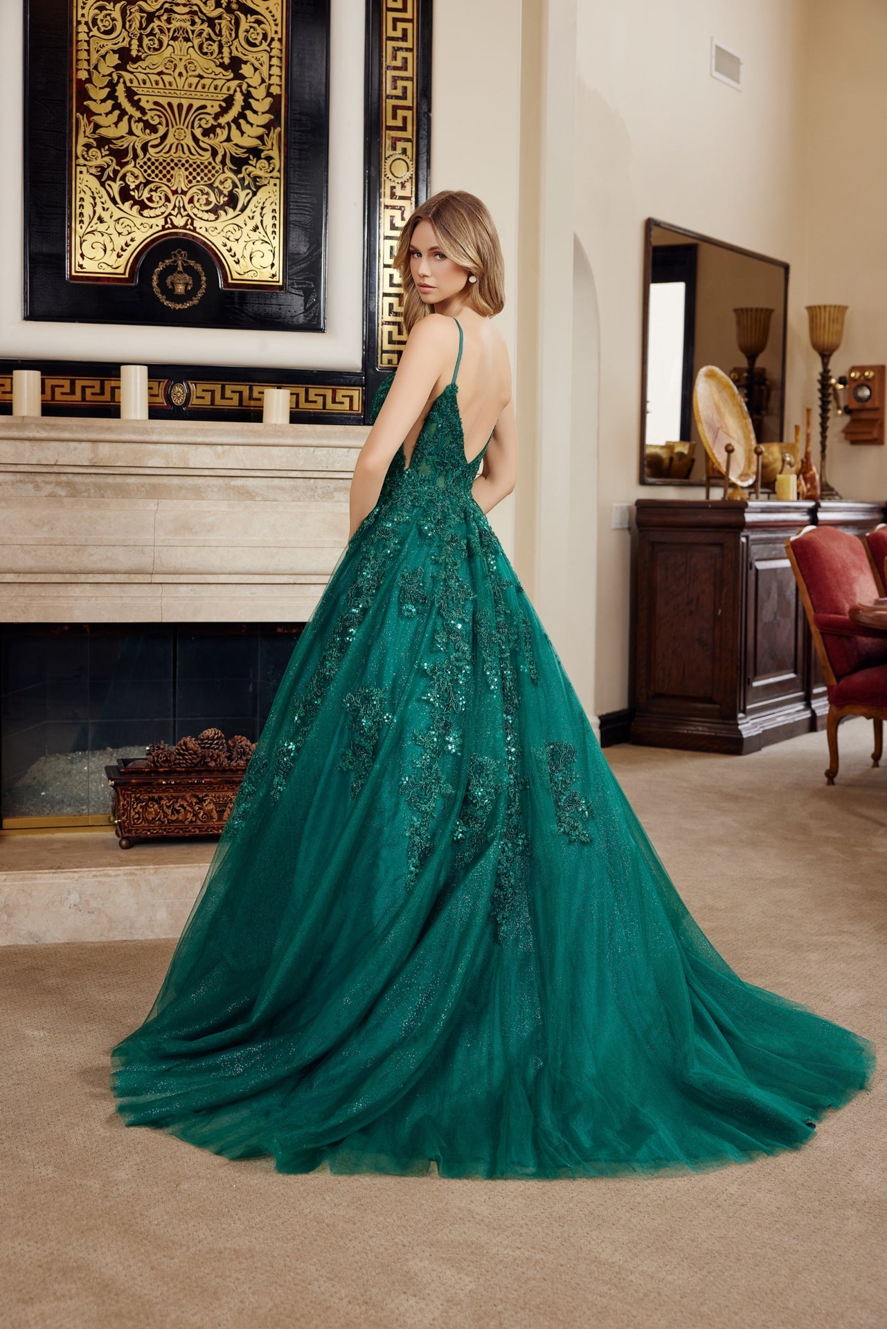 Emerald ball gown prom dress