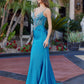 Glitter Satin Fit and Flare Prom Dress