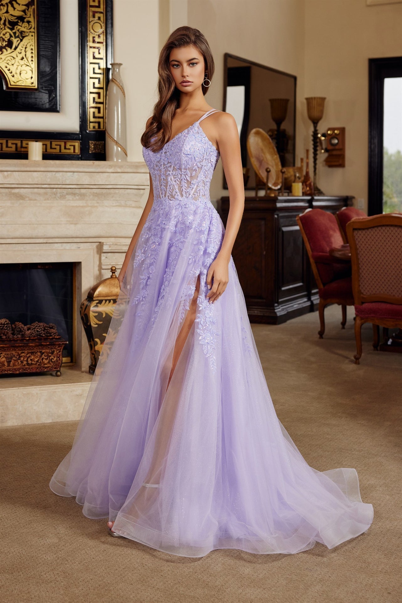 lilac long prom dress