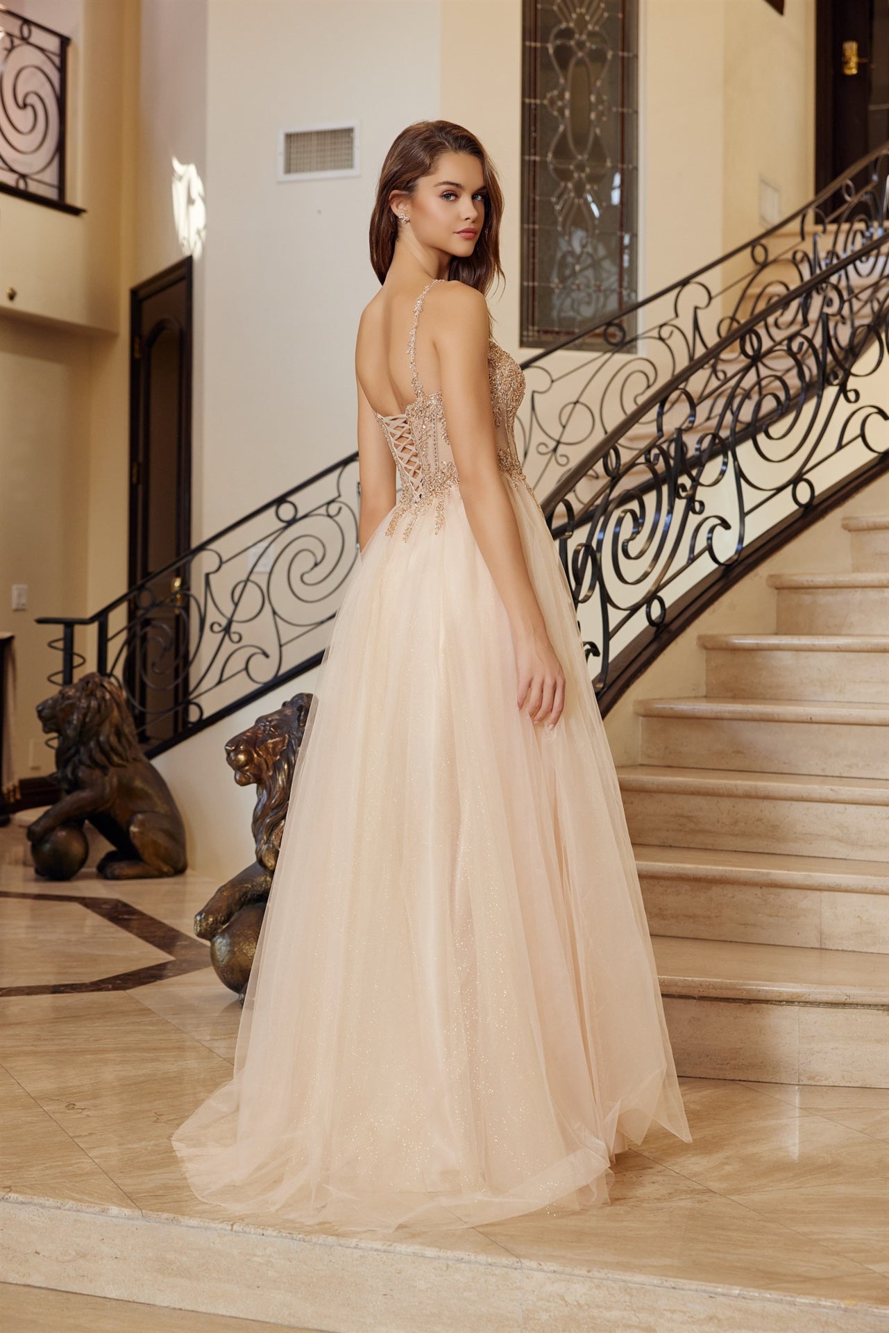 champagne prom dress