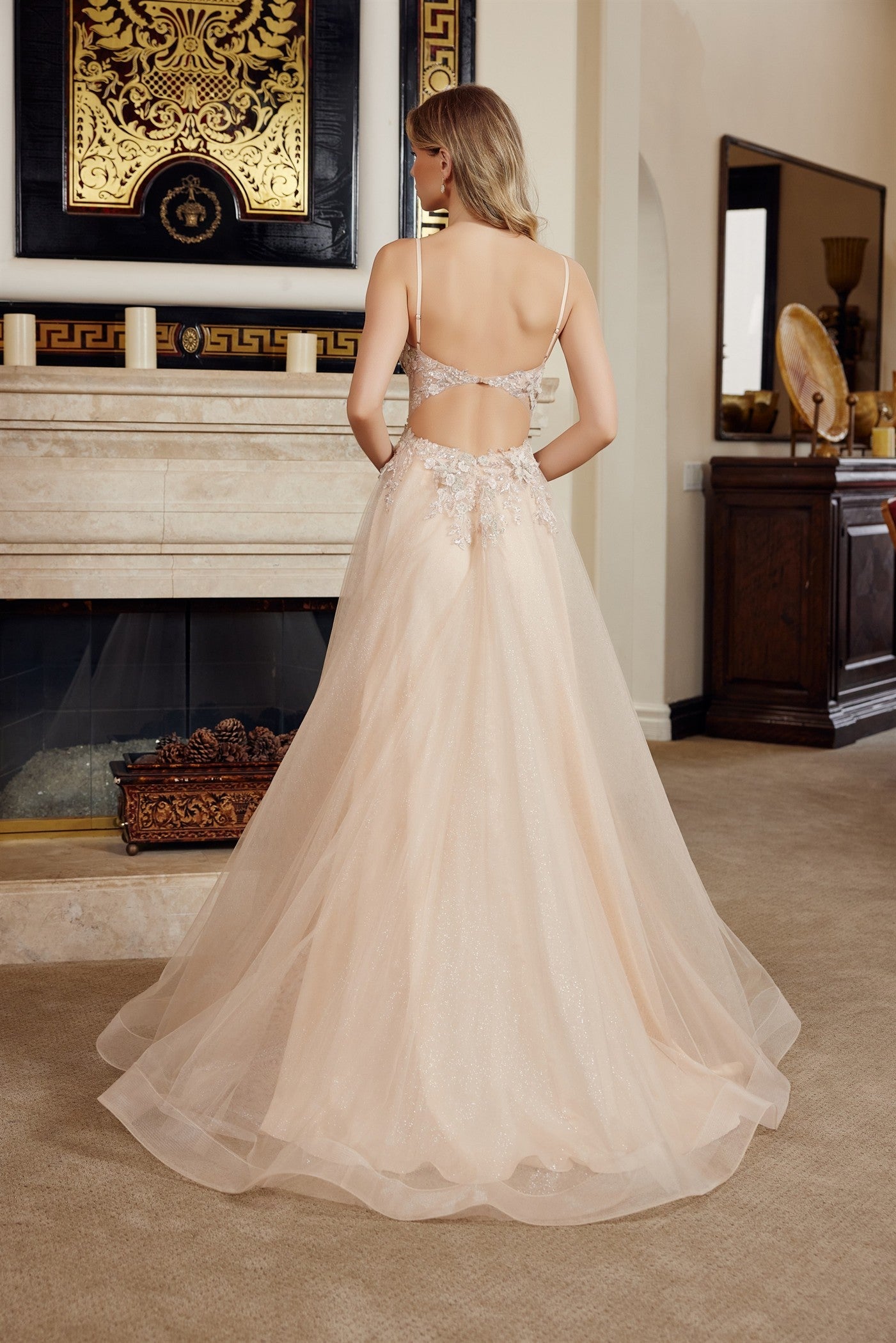 champagne prom dress