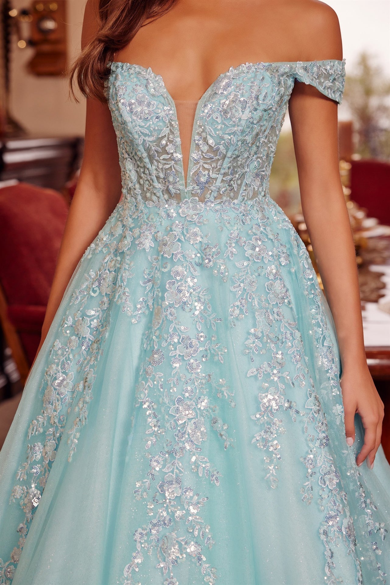 Aqua ball gown prom dress