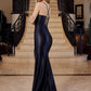 Satin Fitted V-Neck Prom Dress with Sequin Applique