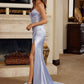 Satin Strapless Prom Dress with Embroidered Bodice