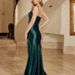 Fitted Shiny Satin Prom Dress with Spaghetti Straps