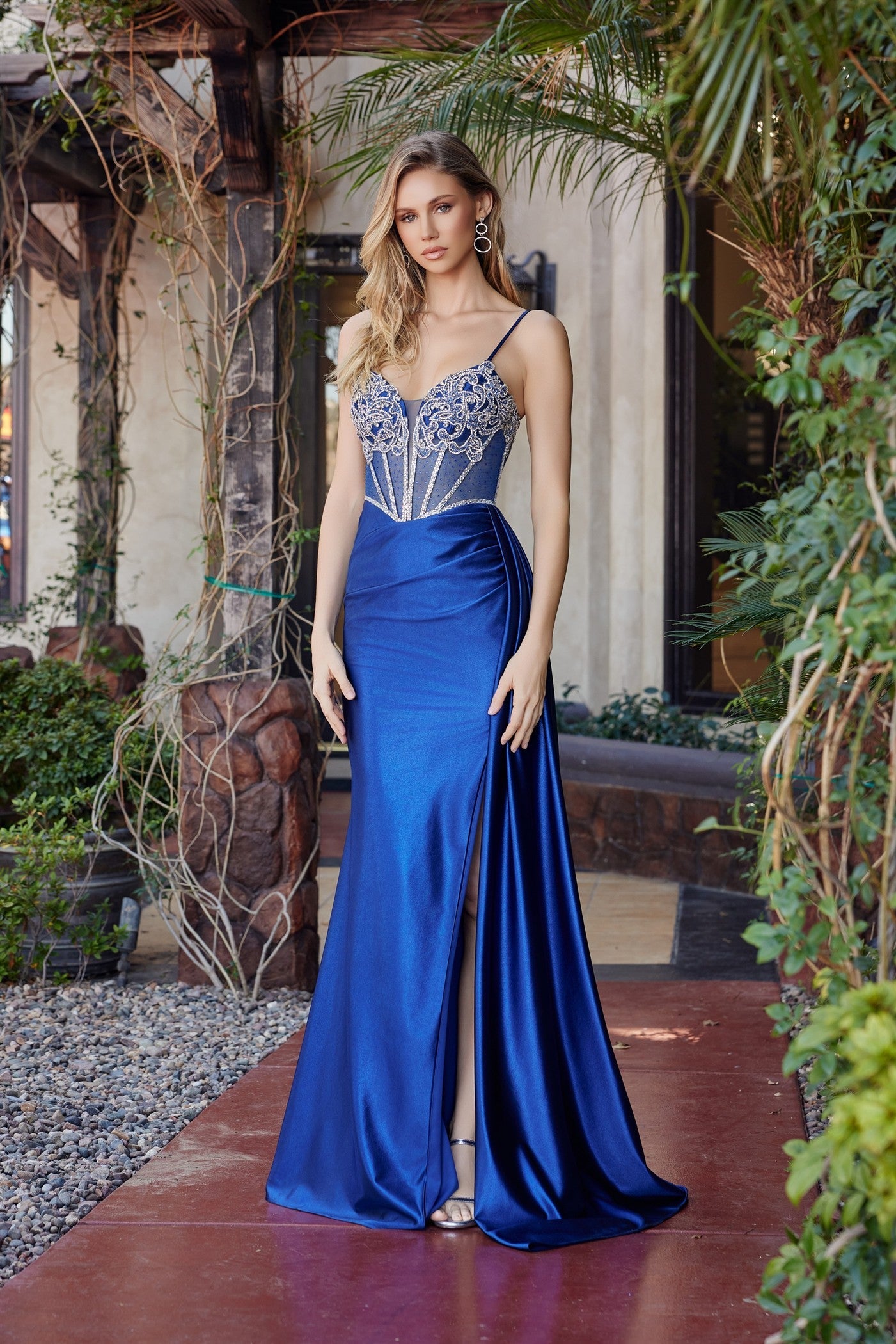 Prom Dress with Plunging V Neckline and Sheer Waist