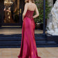 Prom Dress with Plunging V Neckline and Beaded Bodice