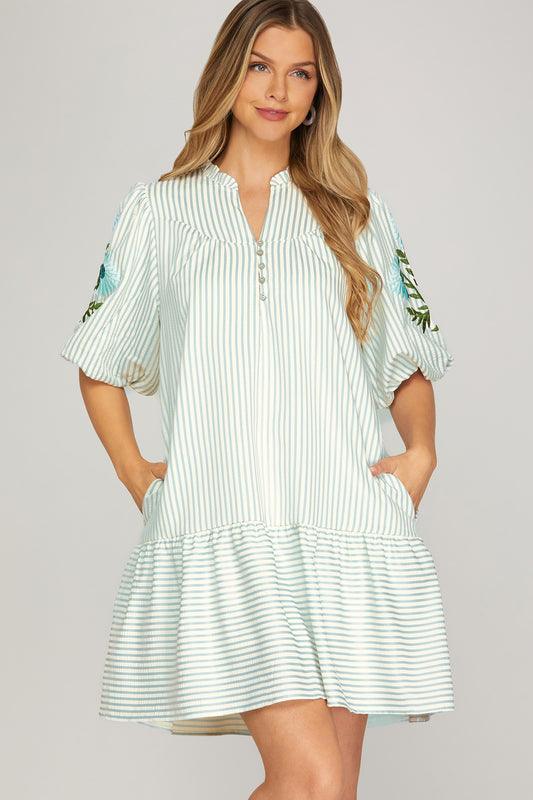 Striped Floral Midi Dress