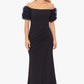 Long Scuba Crepe Off the Shoulder Wire Flower Gown