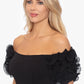 Long Scuba Crepe Off the Shoulder Wire Flower Gown