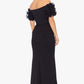 Long Scuba Crepe Off the Shoulder Wire Flower Gown