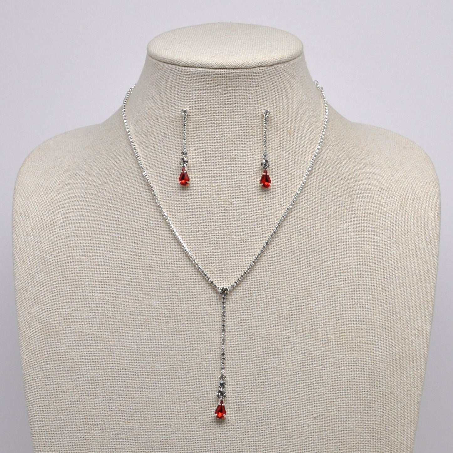 2 pc Light Scarlet Silver Teardrop Set
