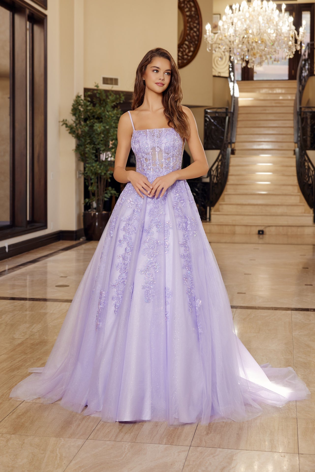 lilac ball gown prom dress