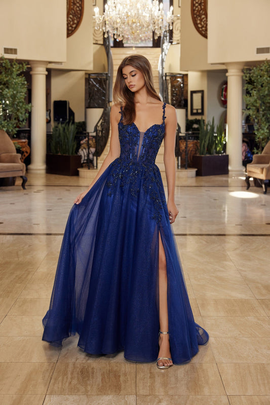 Navy Blue fit and flare prom dress