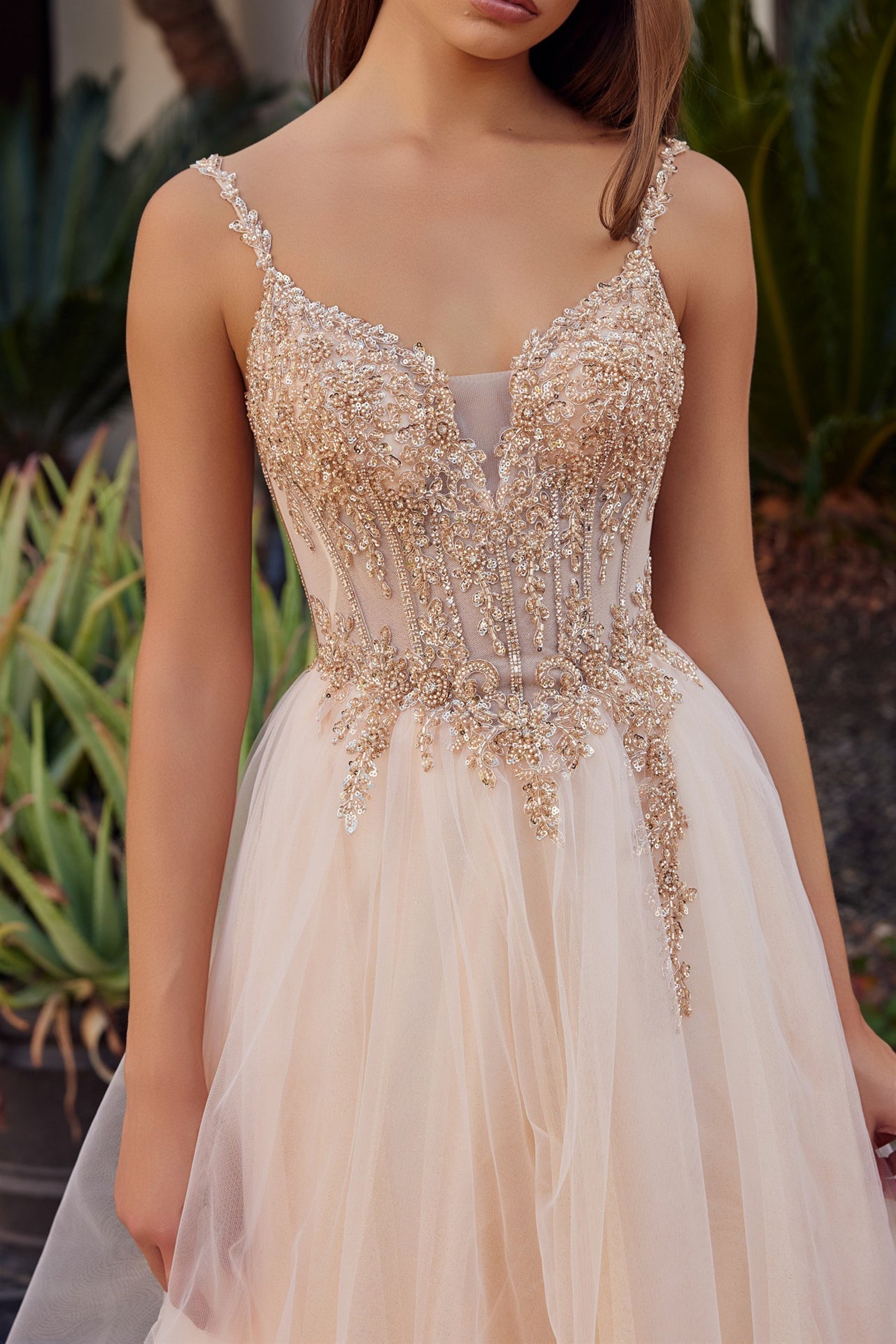 champagne prom dress