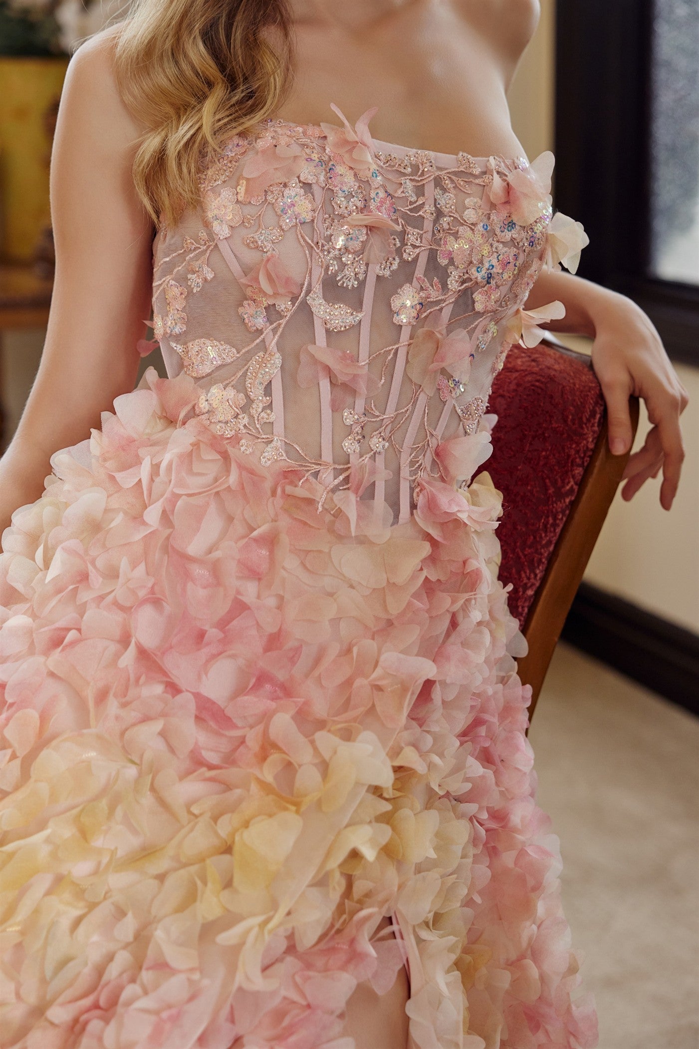 yellow/orange tulle prom dress