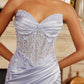 Satin Strapless Prom Dress with Embroidered Bodice