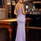 Stretch Satin V Neckline Prom Dress with Spaghetti Straps