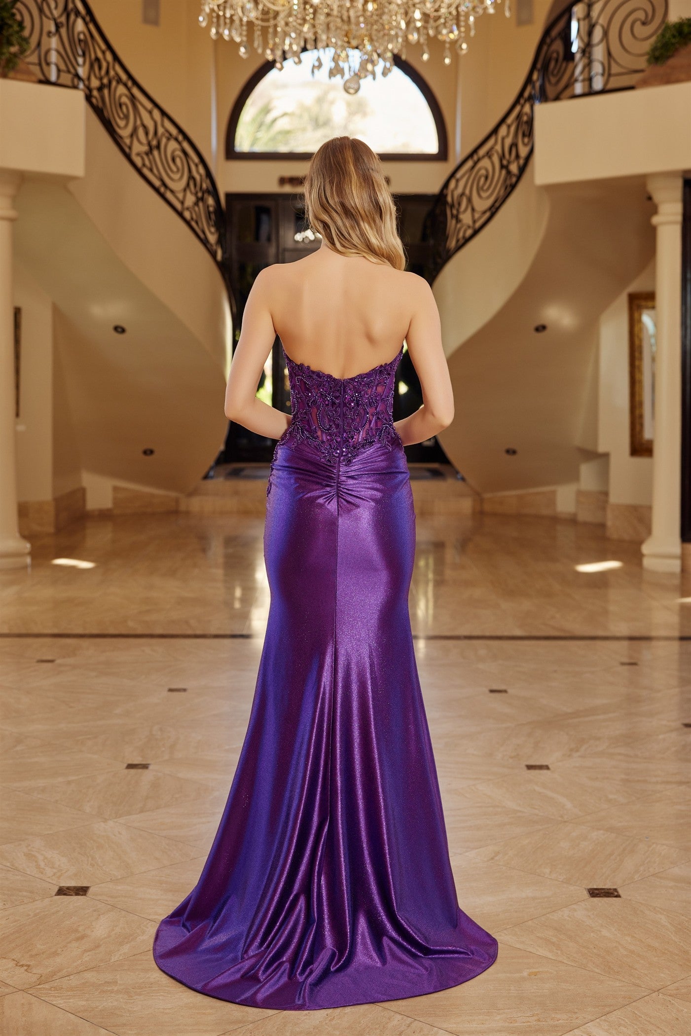 Strapless Prom Dress with Beaded Applique Bodice