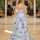 blue ruffle prom dress