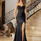 Shiny Satin Strapless Prom Dress with Full Beaded Bustline