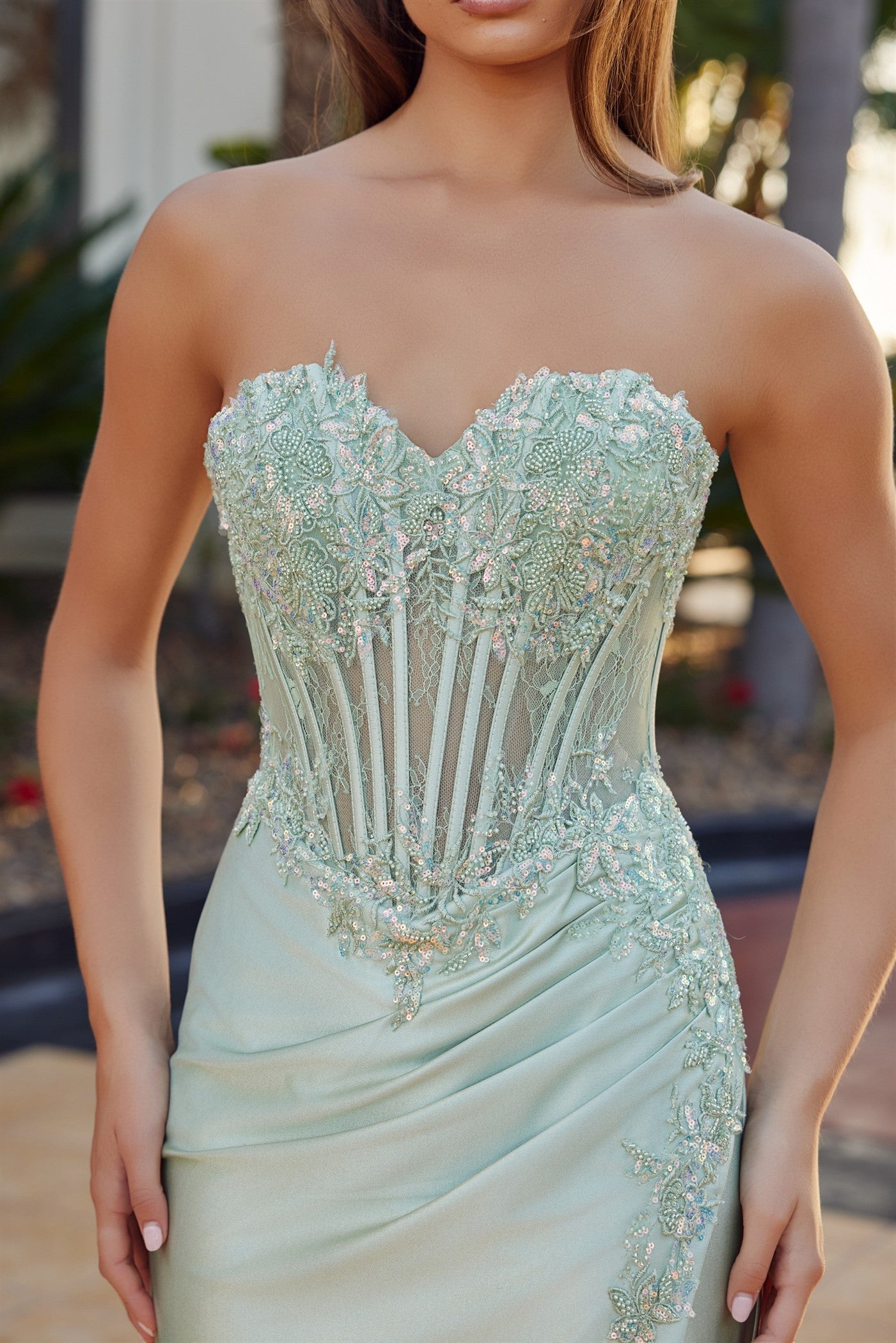Strapless Sweetheart Prom Dress with Full Beaded Bustline