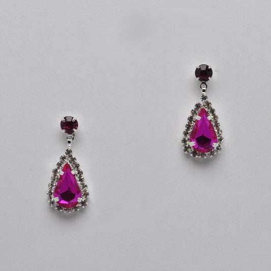 Small Dangle Earring - Fuchsia/Silver