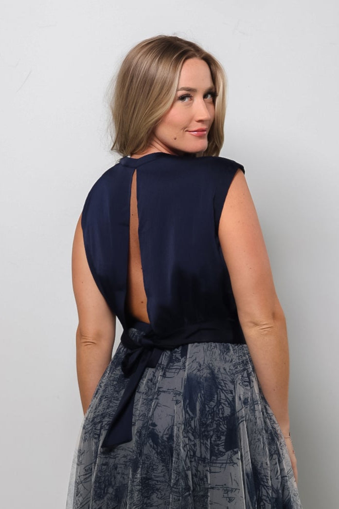 Back-Tie Crop Top - Navy Blue