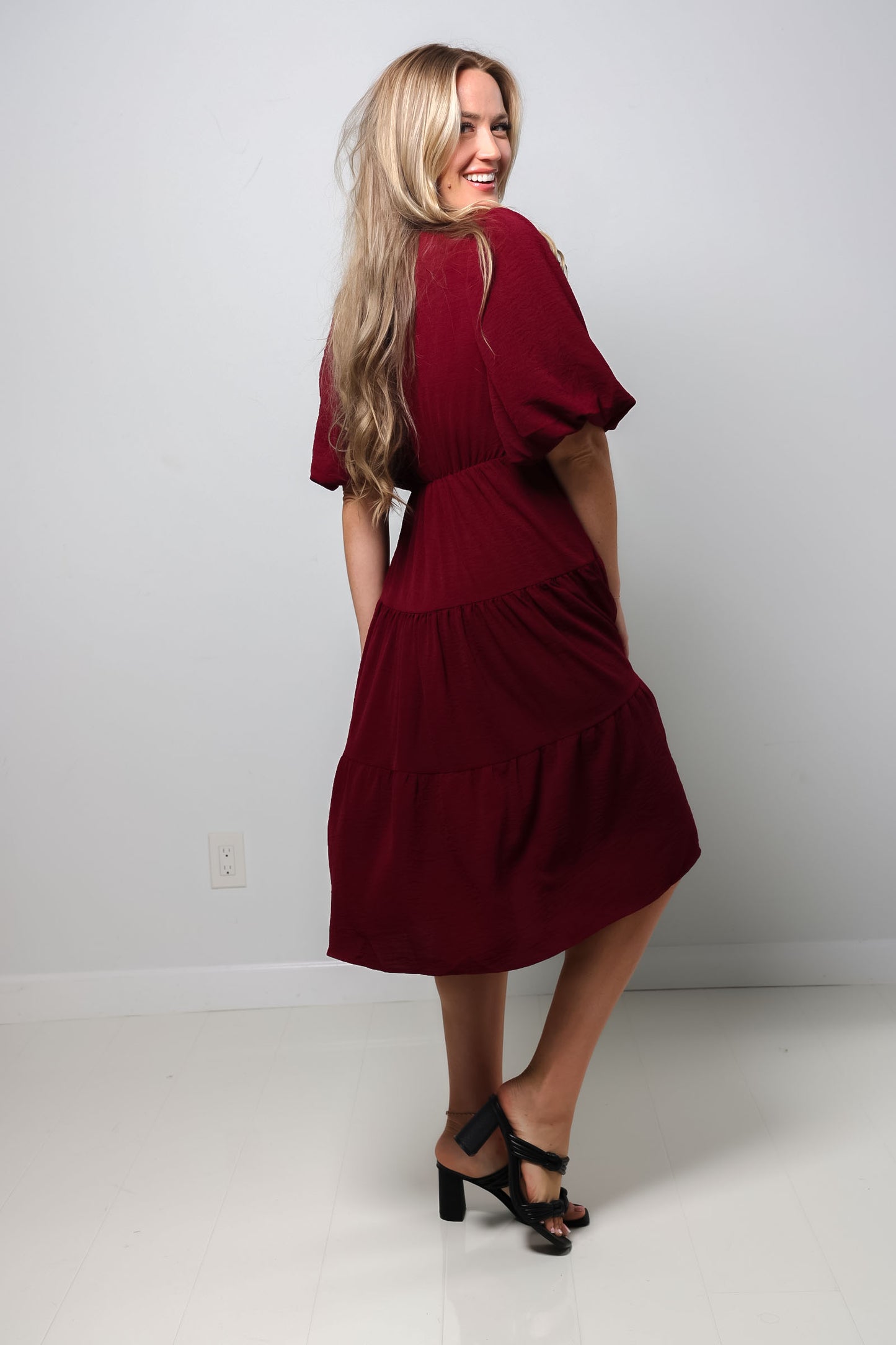 Tiered Wrap Midi Dress