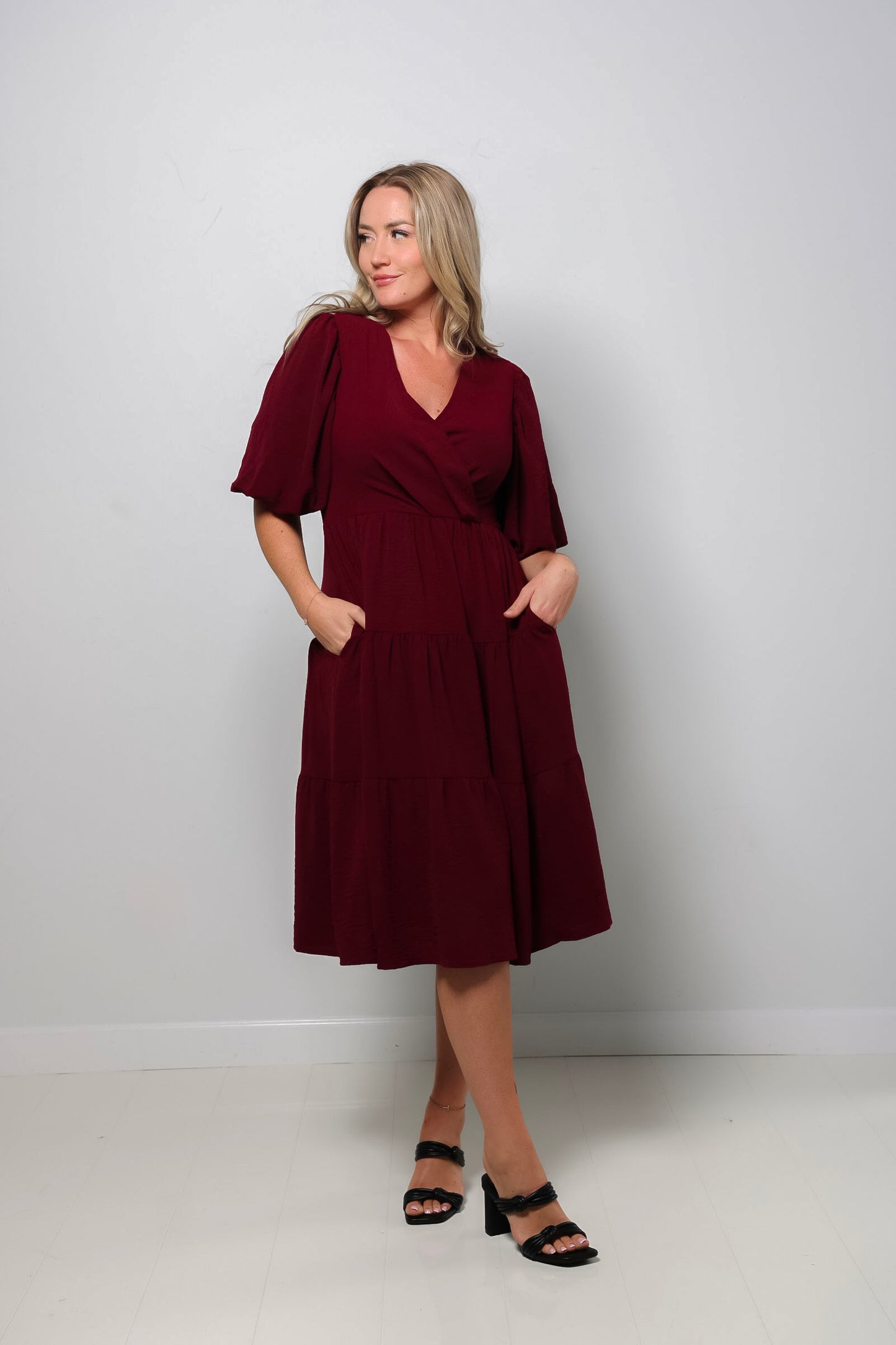 Tiered Wrap Midi Dress