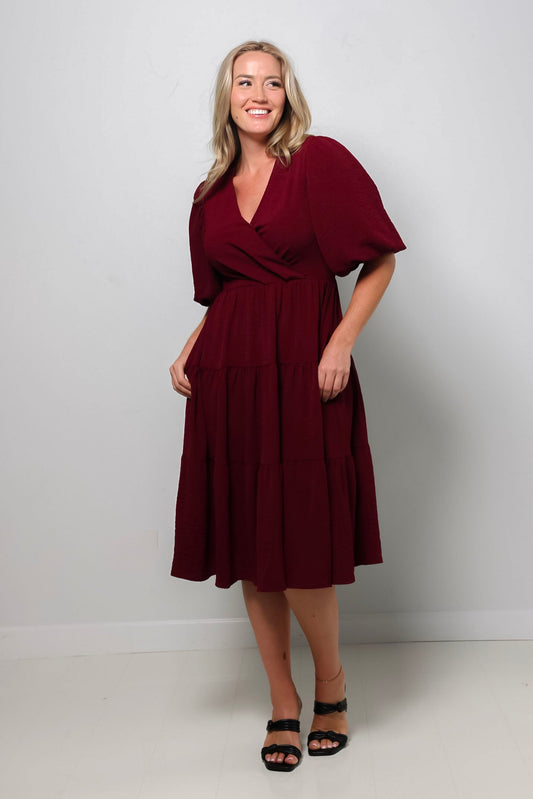 Tiered Wrap Midi Dress