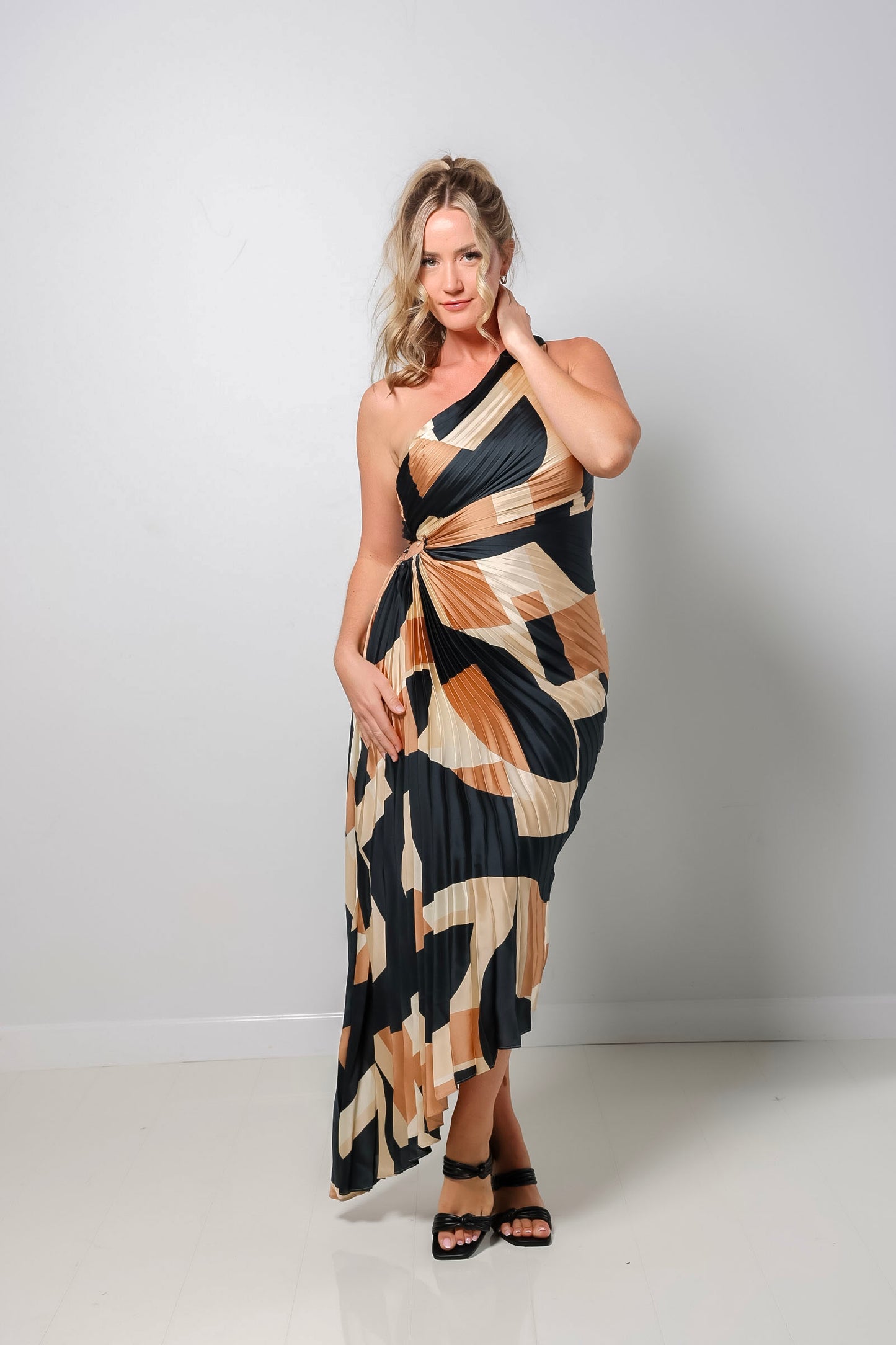 First Class Asymmetrical Pleated Maxi Dress